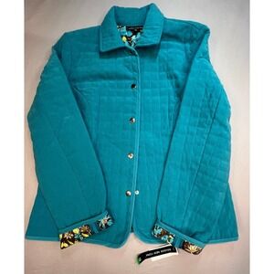 NWT Briggs New York Quilted Jacket Teal Floral Lined Snap Front Size 12